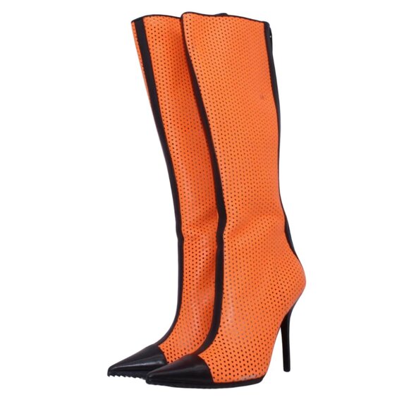 Michael Kors Perforated Leather Abigail Runway Boots Orange/Black Size 40 New - Picture 1 of 12